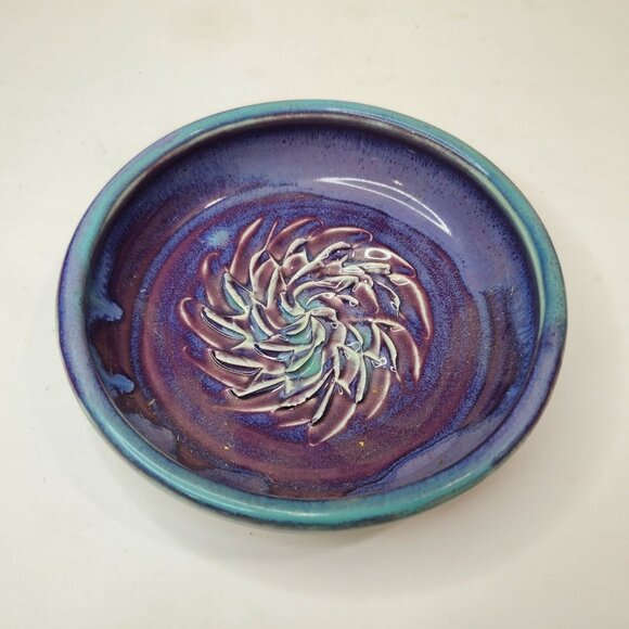 Healing Touch Pottery Garlic or Ginger Grater Blue And Purple Glaze Signed - Picture 1 of 6
